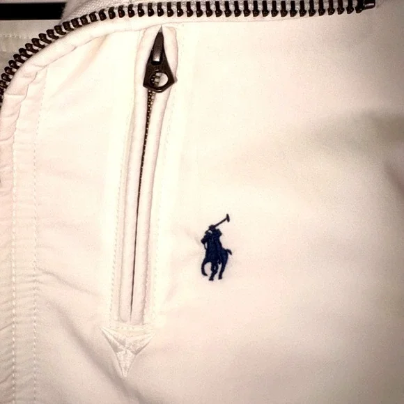 Polo Ralph Lauren Jacket Mens Small White Lightweight Hooded Full Zip Jacket
